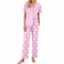 Women's cotton 2-piece short sleeve pajama set S-2XL
