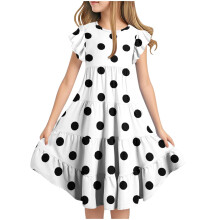 Sommerkleider für Kinder, Mädchen-Freizeitkleider, Modisches Sommerkleid für Mädchen mit kurzen Ärmeln, A-Linien-Ärmeln, Rundhalsausschnitt und