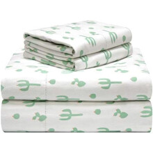 180 g/m² Samtweiches Flanell-Bettwäscheset aus 100 % Baumwolle, Einzelbettgröße, Kaktusmuster – Warm, kuschelig, vorgeschrumpft, tiefe Taschen,