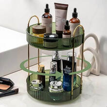 Organisateur de maquillage rotatif à 3 niveaux et 360 pour coiffeuse – Rangement haute capacité pour soins de la peau et parfums (vert),