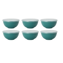 Conjunto de 2/4/6 potes de plástico verde escuro com tampas.