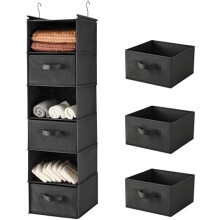 6 Tier Shelf Hanging Closet Organizer, Closet Hanging Shelf with 2 Sturdy Hooks for Storage, Foldable (Black-D3)