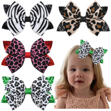 Zebra Print Glitter Grosgrain Hair Bows with Alligator