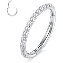 Sebészeti acélból készült kagylópiercing ékszer 16g – fehér gyöngy Daith, Septum, Lip, Helix, Rook Clicker karikák (Standard