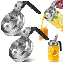 EASTIN 2-Pack Heavy-Duty304 Roestvrijstalen Mason Jar Deksel met Morsbestendige Klaptuit – Compatibel met Standaard Mason Jars