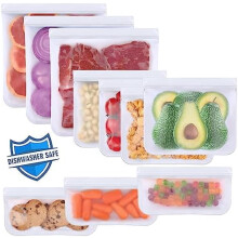 Lot de 10 sacs réutilisables compatibles lave-vaisselle, étanches et sans BPA, 3 gallons (11,4 L) / 4 sacs à sandwich / 3 sacs à goûter – Blanc