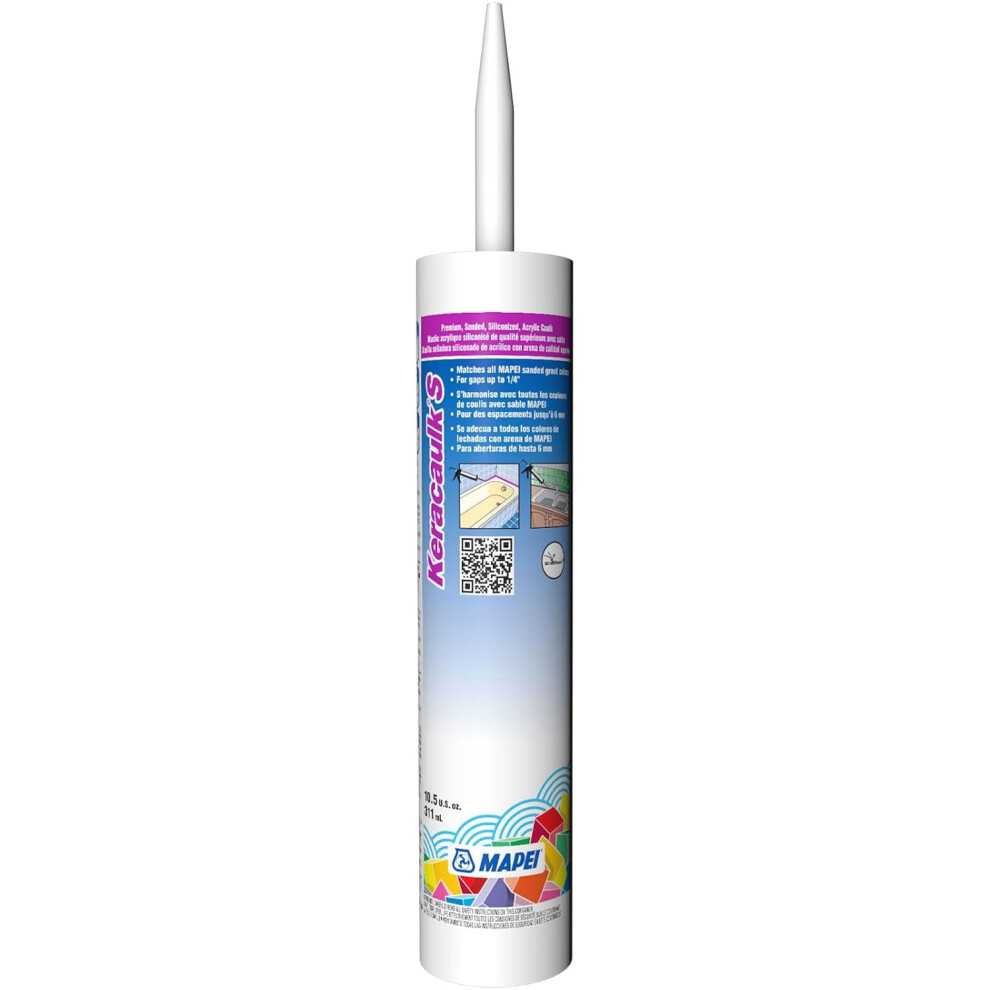 Keracaulk S Premium, Paintable, Sanded, Siliconized Acrylic Caulk, Expertly Formulated To Match Grout Colors, 10 Oz., 5038 Avalanche- Sanded 9496895021489