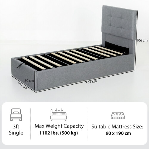 Homcom HOMCOM Upholstered Ottoman Bed, 3ft Single Storage Bed Frame, Grey 2
