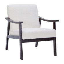 PAPROOS Mid-Century Modern Accent Chair, Upholstered Reading/Lounge Chair with Wood Frame – White