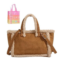 Bolso tote de gamuza marrón suave para mujer – Bolso grande vintage con forro polar y correa cruzada ajustable Z