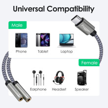 USB-C auf 3,5-mm-Klinkenbuchse-Splitter, Dual-Kopfhöreradapter kompatibel mit iPad, Samsung S21/S20/S20+/Ultra, Google Pixel 4/3/XL