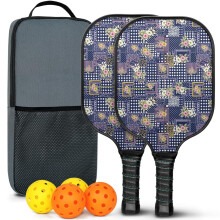 Pickleball Paddles Set with Floral Fiberglass Paddles, 2 Balls & Bag – Compatible with Indoor/Outdoor Play