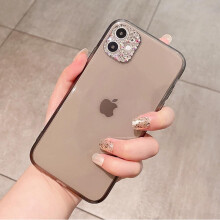 Stijlvol zacht hoesje met strasssteentjes rond de lens, compatibel met iPhone 11/12/13 Pro Max/XR/X/XS/7/8 Plus/13 mini