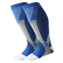 Compressiekousen voor dames en heren in grote maten, 15-25 mmHg extra brede kousen tot aan de kuit voor ondersteuning van de bloedsomloop, blauw,