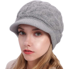 Damen Wintermütze, warm, Strickmütze, weich gefüttert, Skimütze mit Schirm