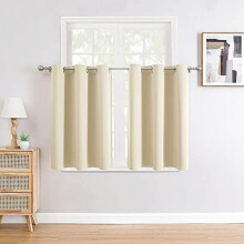 Small Window Curtains for Kitchen and Bedroom - Grommet Short Thermal Insulated Room Darkening Curtains (2 Panels, Beige, 42 x 36 Inch)