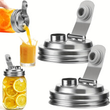 EASTIN 2-Pack Heavy-Duty304 Roestvrijstalen Mason Jar Deksel met Morsbestendige Klaptuit – Compatibel met Standaard Mason Jars