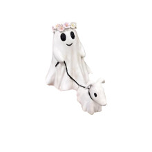 Ijesztő, sétáló szellemkutyás szobor – Halloween asztaldekoráció, 25 cm, kompatibilis a Halloween témákkal