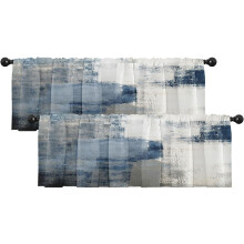Lot de 2 cantonnières modernes abstraites bleues et grises, 45,7 x 132,2 cm, à œillets, occultantes, pour salon/cuisine au-dessus de l'évier
