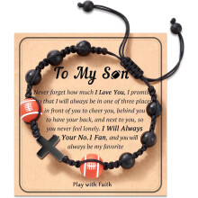 Pulseiras de pedra natural com cruz de beisebol para adolescentes, ideias de presentes com mensagem e cartão para fãs de beisebol, basquete,