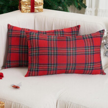 Vianočné obliečky na vankúše 12x20 Buffalo Plaid Červeno-zelená sada