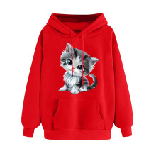 Roter Damen-Hoodie mit langen Ärmeln und Kordelzug, Herzchenmuster – Valentinstagsgeschenk für Sie
