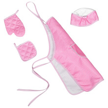 Rosa kariertes Kinderschürzen-Set mit Kochmütze