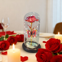 Rosa de Vidro Galáxia em Cúpula – Flor de Cristal Eterna, Presente Ideal para Ela, Dia dos Namorados, Aniversário, Mãe, Esposa, Filha, Namorada