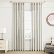 Beige White Linen Semi-Sheer Curtains 52x63", Light Filtering, Farmhouse Boho Style, Rod Pocket & Back Tab, 2 Panels
