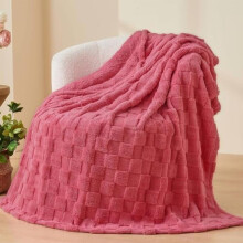 Super Soft Twin Blanket, Coral Pink 3D Checkered Flannel Fleece – All-Season Lightweight Bed Blanket (60"x80")