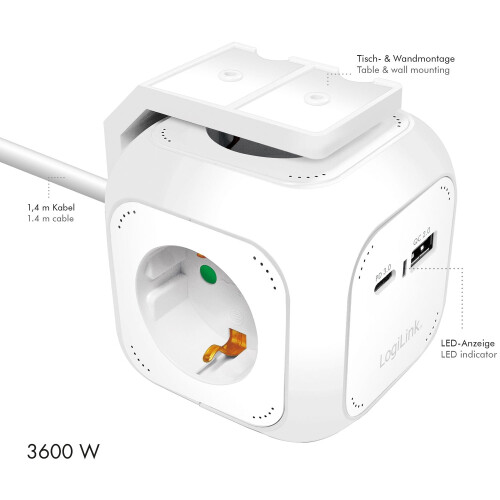 Priză Power Cube Multi-ramificate + USB-A/USB-C PD 20W 1