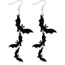 Ακρυλικά σκουλαρίκια για το Halloween με μαύρη νεκροκεφαλή σε σχήμα νυχτερίδας, 1