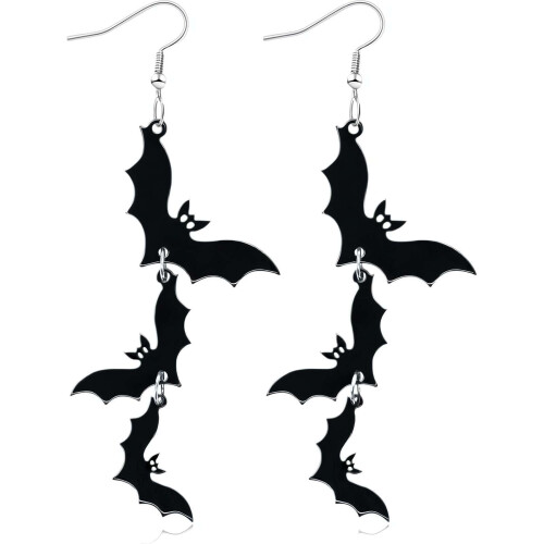 Ακρυλικά σκουλαρίκια για το Halloween με μαύρη νεκροκεφαλή σε σχήμα νυχτερίδας, 1