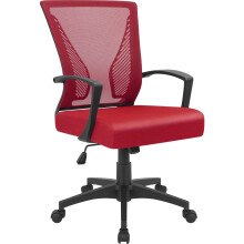 Sedia da ufficio Lacoo con schienale medio, ergonomica, in rete, con supporto lombare, rossa