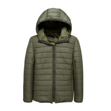 Jaqueta masculina casual, grossa, com capuz, zíper, acolchoada em algodão, impermeável, para o inverno, leve e acolchoada, verde militar, tamanho