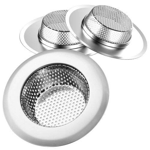3PCS Steel Kitchen Sink Mesh Strainers Basket Drain Stainless Filter 4.5"
