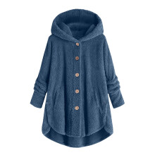 Vinterfrakker for kvinner Plus Size Fuzzy Fleecejakke Knapper Plysj Hettegenser Løs Cardigan Ullfrakk Komfortable Vinterklær Blå4XL