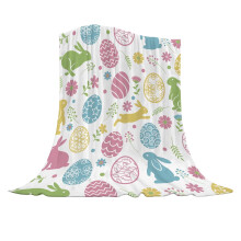 Couverture de Pâques 130 x 150 cm, jeté en polyester imprimé lapins et œufs pour canapé/lit, décoration printanière légère