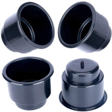 (Set di 4) Porta lattine in plastica da incasso nero con scarico per barca, auto, camper - Nero