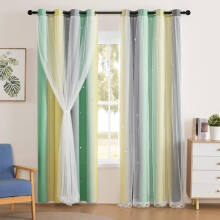 Grey Green Yellow Star Blackout Curtains 2 Pack