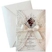 Laser Cut Wedding Invitations with Ribbon Bow 25 pcs