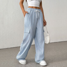 Sommerhose mit Taschen, neuer Stil, lässige Damenhose mit elastischem Bund, gestreifte Hose