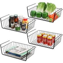 4-Pack Black Under-Shelf Wire Baskets, Hanging Storage Racks Compatible with Cabinets, Slide-in Organizer for Kitchen, Pantry, Desk & Bookshelf
