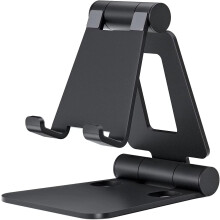 Suport de telefon pliabil dublu, dock reglabil pentru birou, compatibil cu iPhone 15-8, modele Pro/X, Nintendo Switch și toate telefoanele - Negru