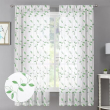 Set mit transparenten, grünen Blatt-Gardinen (Voile, Stangendurchzug, 54 x 54 Zoll)