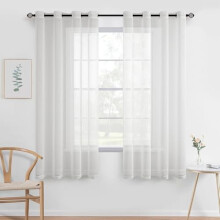 2 Panels Ivory Sheer Window Curtains Elegant Grommet Top Window Voile Drapes/Treatment Linen Textured Panels for Bedroom Living Room (54X63 Inches)