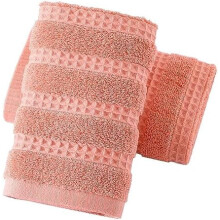 Lot de 2 serviettes de toilette roses à rayures gaufrées, 100 % coton de qualité supérieure, ultra douces et très absorbantes, décoratives pour