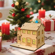 Beleuchtete Weihnachtshäuser aus Holz, handgefertigtes Deko-Set für die Feiertage, beleuchtete Winterdorf-Dekoration für Tisch, Zuhause und