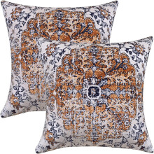 Boho-Kissenbezüge, quadratisch, 50 x 50 cm, 2er-Set, braun-blauer Samt, Ethno-Design, Landhausstil, kompatibel mit Standard-Kissenfüllungen