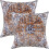 Σετ 2 τετράγωνων μαξιλαροθηκών boho 20x20", καφέ & μπλε βελούδο, έθνικ σχέδιο, 1